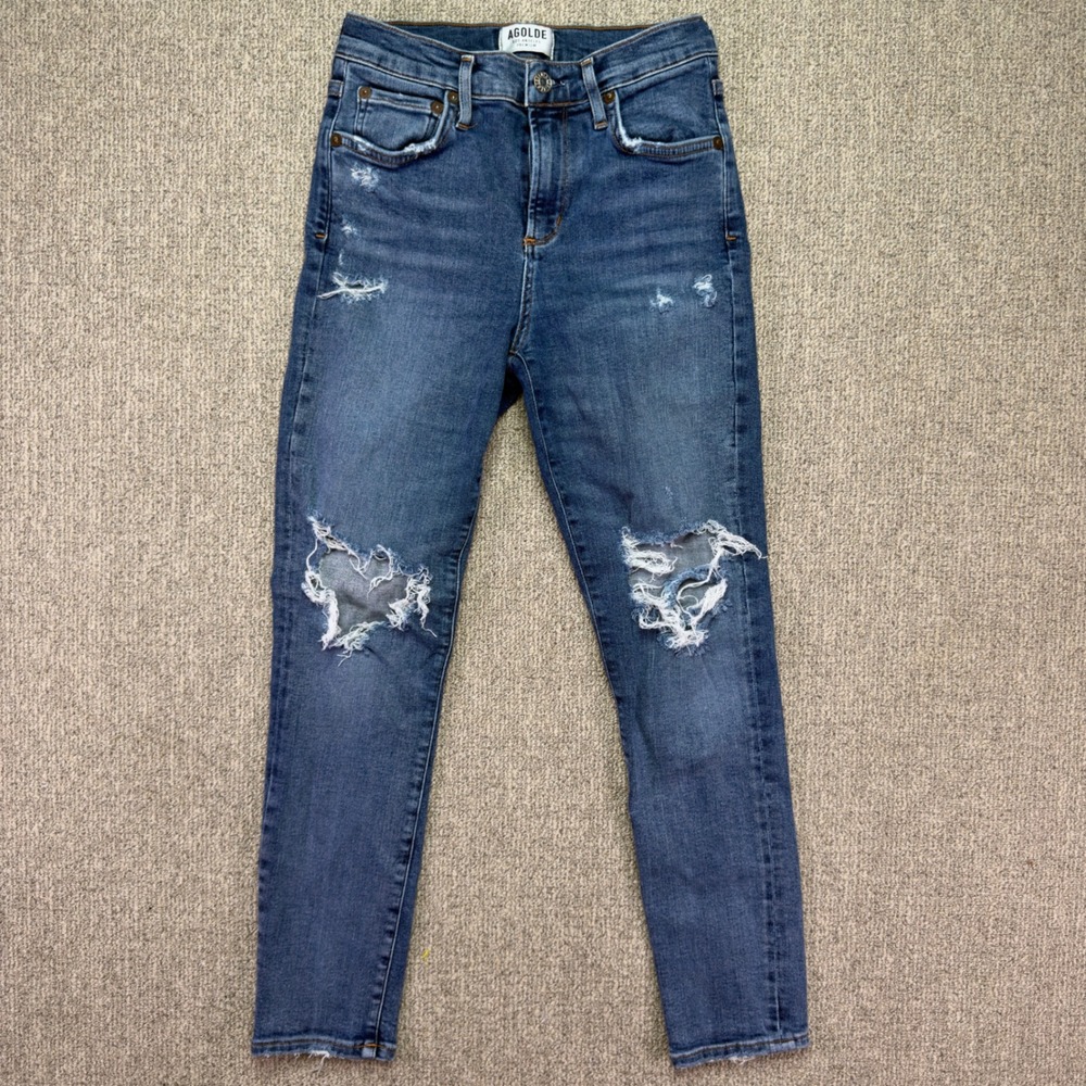 AGOLDE Sophie High Rise Skinny Jeans Distressed Blue Size 26 A018E-843